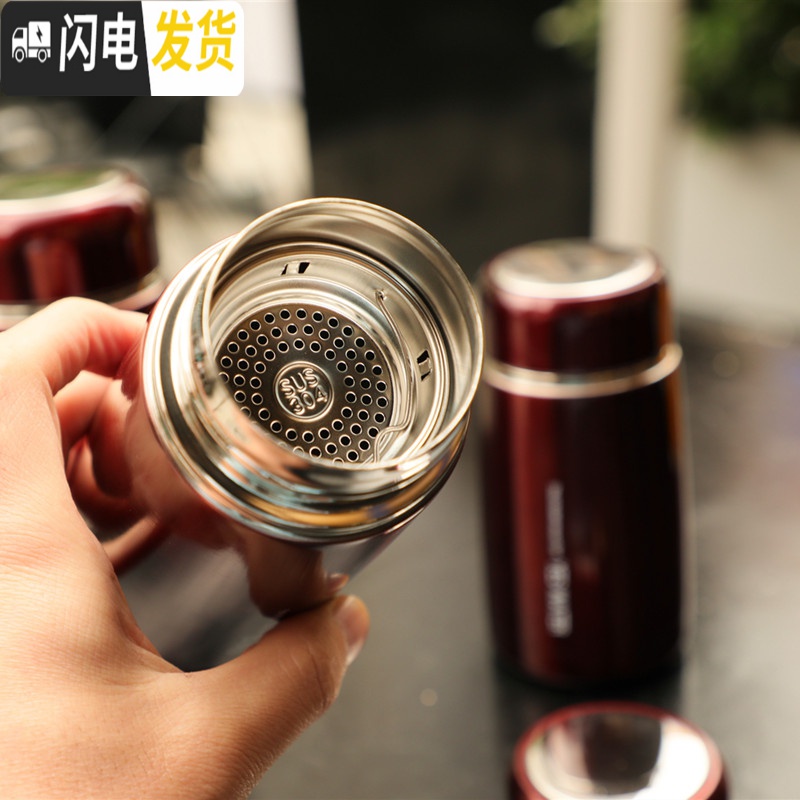 三维工匠韩版小巧迷你不锈钢保温杯便携男女泡茶水杯子学生防漏随身大肚杯 酒红色310高清大图