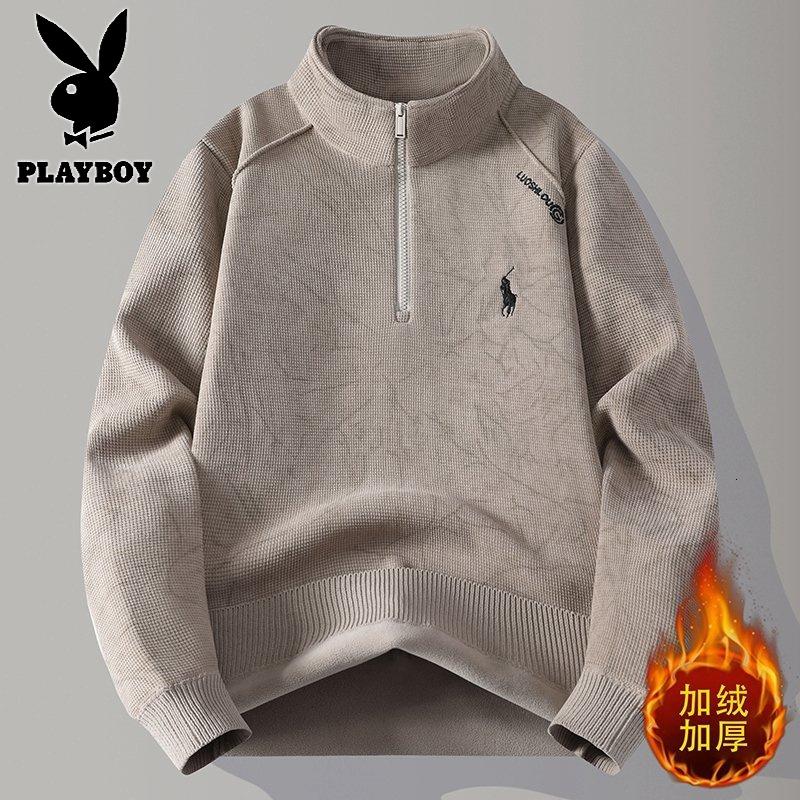 花花公子新款高品质【新款】2025年冬半高拉链领针织毛衣男_743_663高清大图