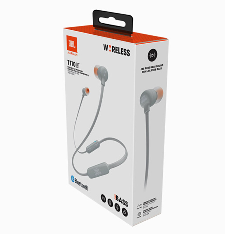 JBL T110BT 运动蓝牙耳机无线跑步耳机 入耳塞式线控耳机低音 灰色