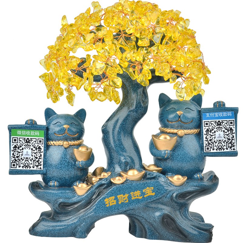 猫摆件开业礼品新店开张个性收银台装饰品金色存钱罐发财猫 三维工匠 蓝+蓝发财树猫高清大图