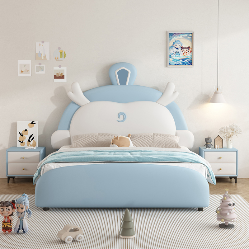 欧梵森创意童趣敖丙儿童床男孩女孩卡通软包床现代简约卧室真皮床储物实木单双人床高清大图