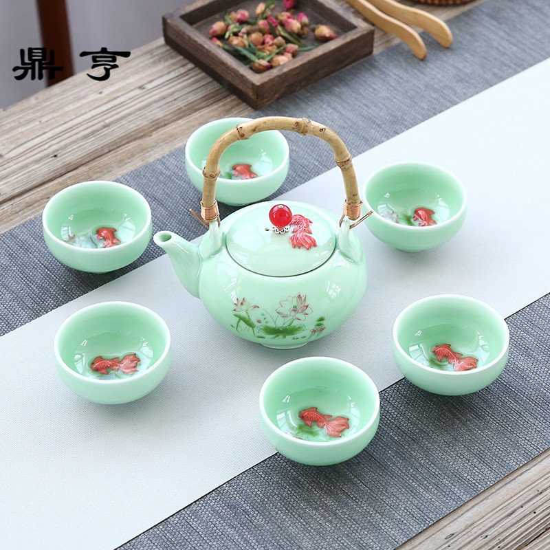 鼎亨 青瓷茶壶茶具套装 陶瓷凉茶凉水壶大容量提梁壶家用送礼