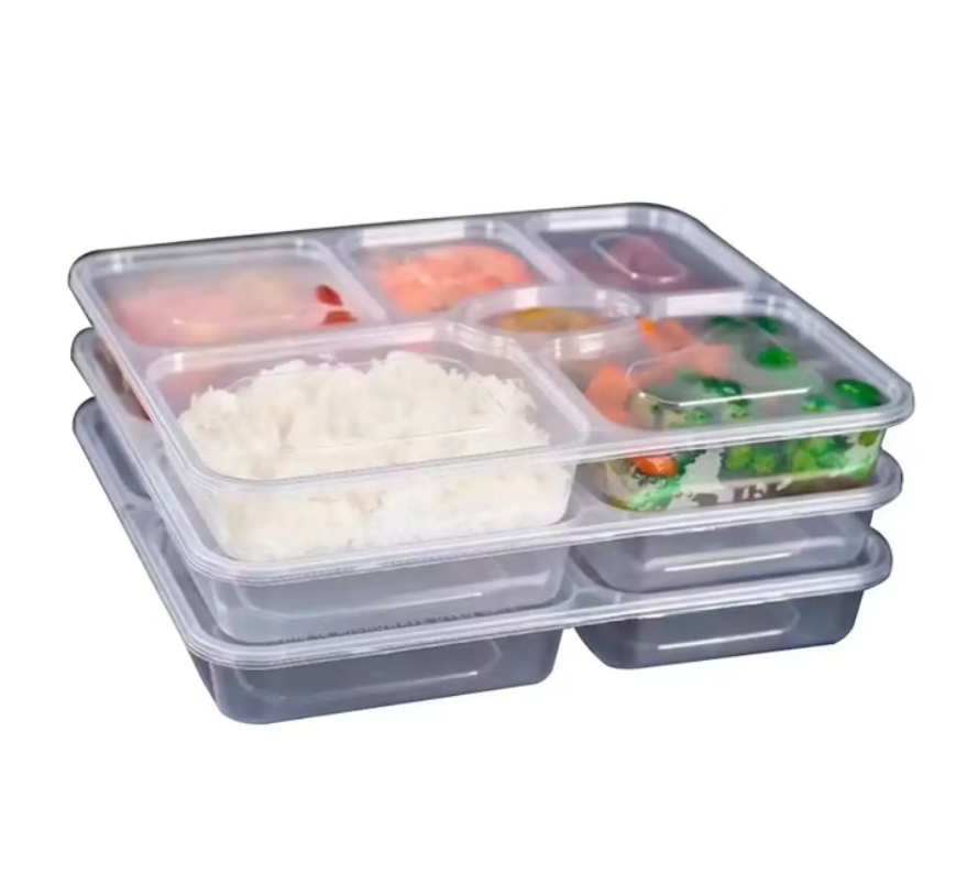 凯贵特 一次性打包盒外卖盒 五格六格 带盖 食品级 餐盒 透明方六格(150套)高清大图