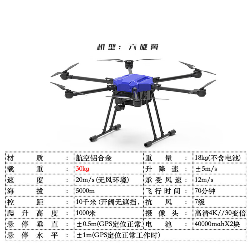 疆明航空 演习察打专业无人机JM-F1800PRO 载重30kg长续航高清摄像三轴相机GPS定位 (套)+喊话器+探照灯高清大图