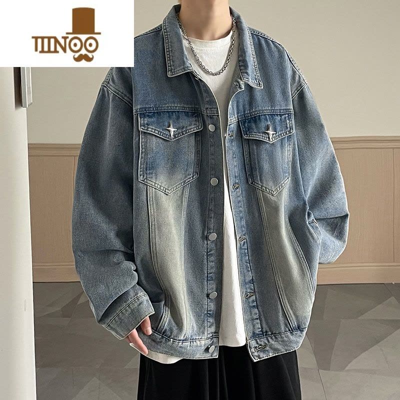 YANXU黄泥染牛仔外套男新款美式复古潮牌感男士痞帅工装夹克图片