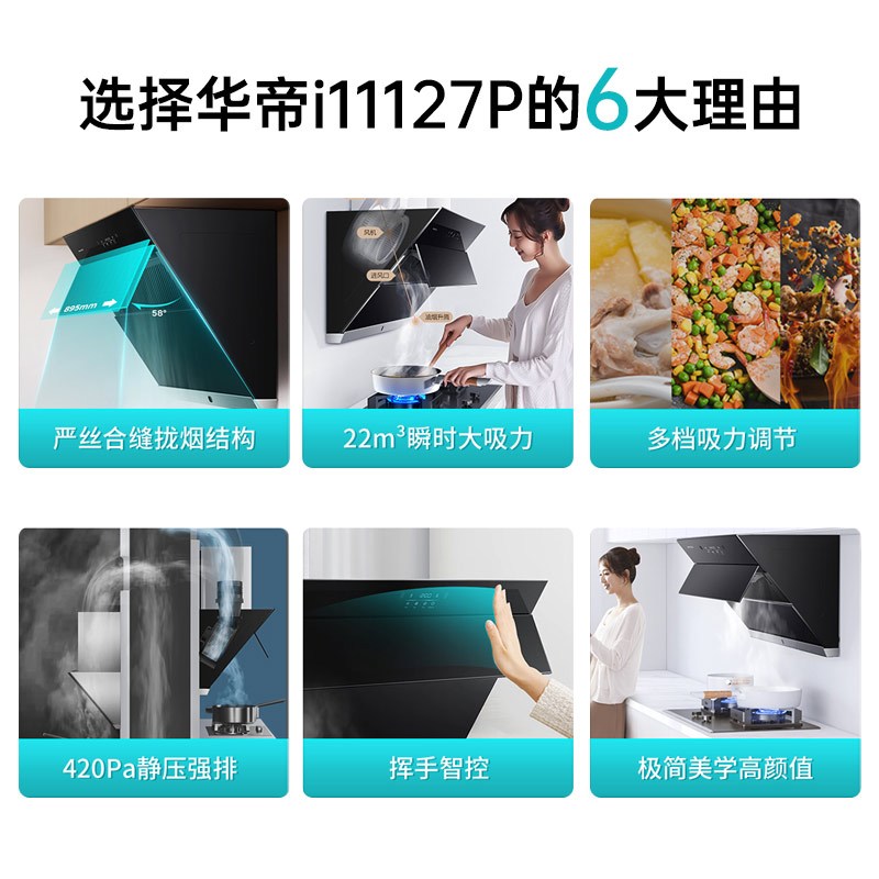 华帝(vatti)官方抽油烟机 i11127P侧吸式家用脱排吸油烟机 小尺寸免拆洗 大吸力一级能效 挥手智能控制油烟机