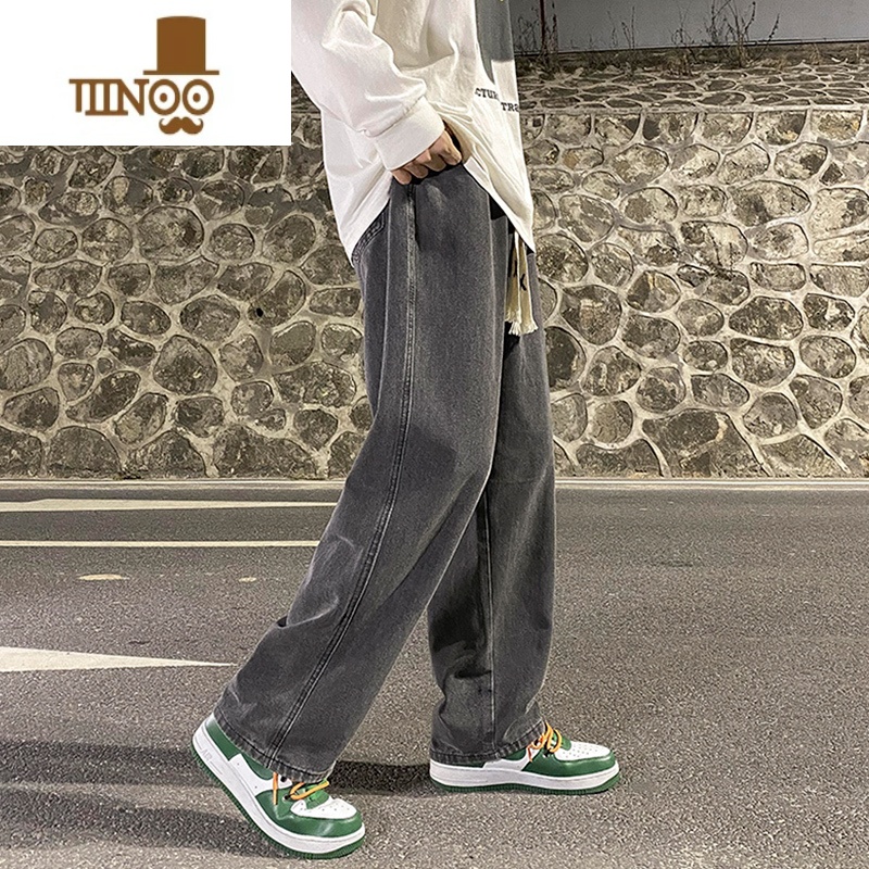 YANXU黑灰色牛仔裤男生夏季宽松直筒长裤ins潮牌复古高街阔腿裤子男款高清大图