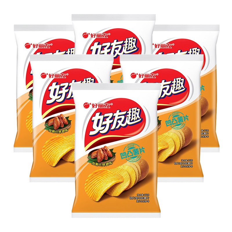 好丽友好友趣薯片薯条休闲零食膨化食品小吃加勒比烤翅味6包