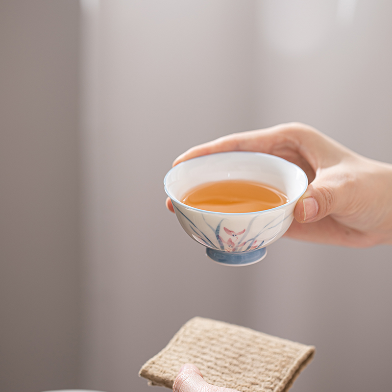 苏氏陶瓷(SUSHI CERAMICS)手绘羊脂玉瓷花瓣兰花茶杯主人杯大号品茗杯高清大图