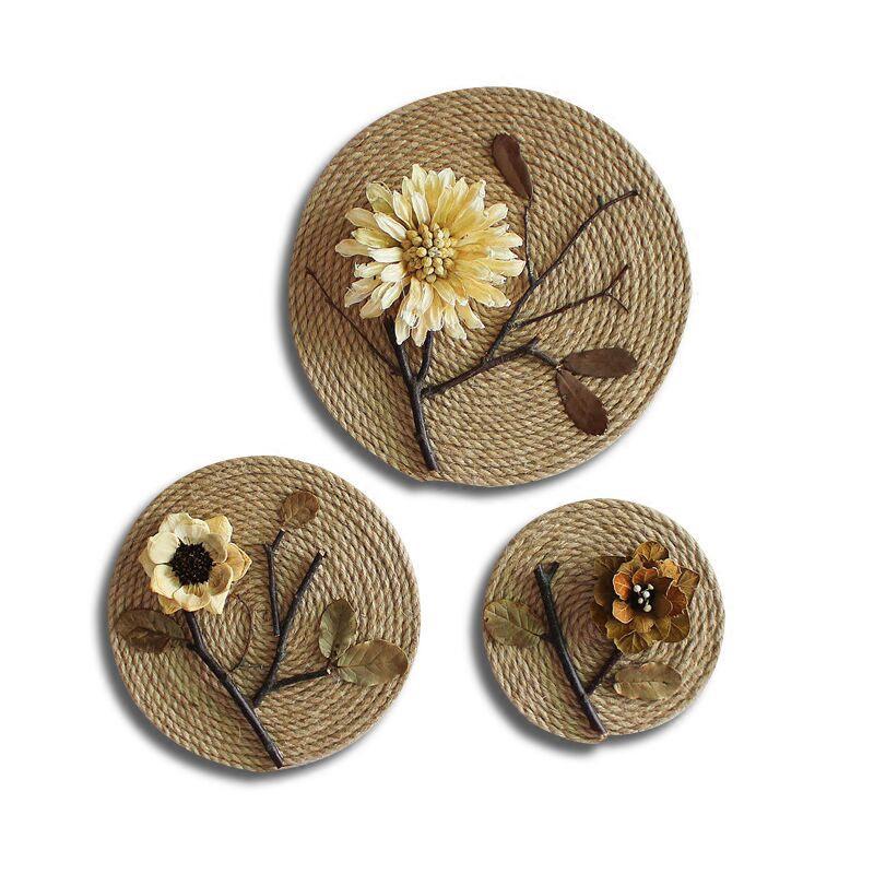 卡萝琳家居壁饰挂件东南亚挂件干支干花麻绳复古玄壁饰