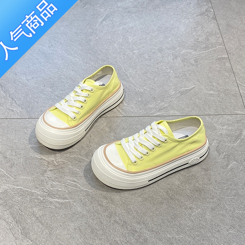 SUNTEK洋气薄款透气帆布鞋女2023夏新款圆头丑萌增高板鞋百搭厚底休闲鞋 黄色 39
