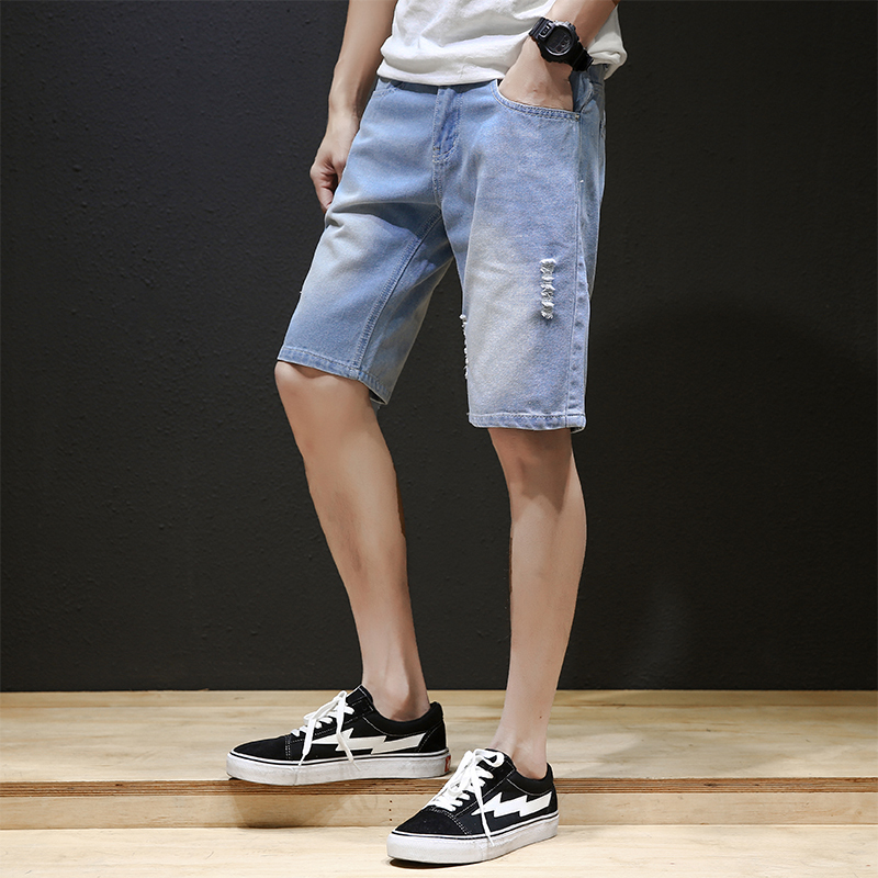 牛仔短裤男士夏季年轻五分裤男5分马裤夏天破洞中裤日系大码裤子
