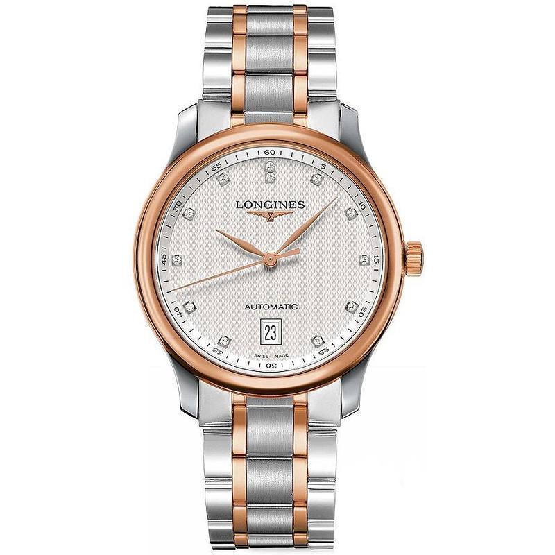 浪琴longines男士机械表名匠系列 钻石白色表盘 间金表带男士自动机械