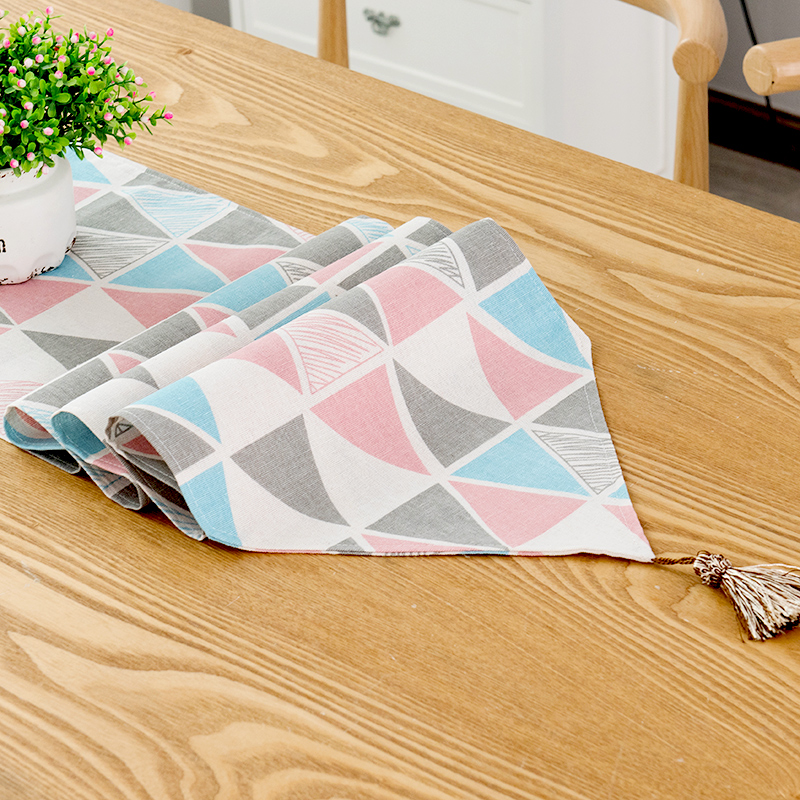 北欧桌旗 棉麻家用桌布电视柜长桌旗欧式茶几现代简约轻 黄色棋盘 30*140cm(适合80-100cm左右桌子茶几柜子)高清大图