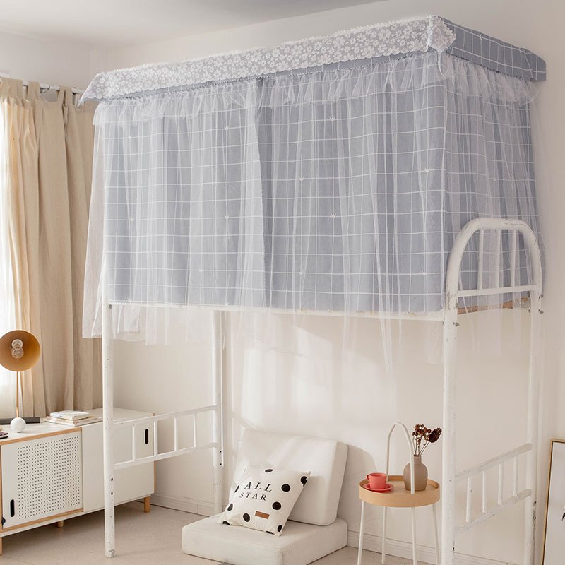 生宿舍床帘带纱寝室物理半遮光上铺下铺女公主风北欧帘子床幔青色1