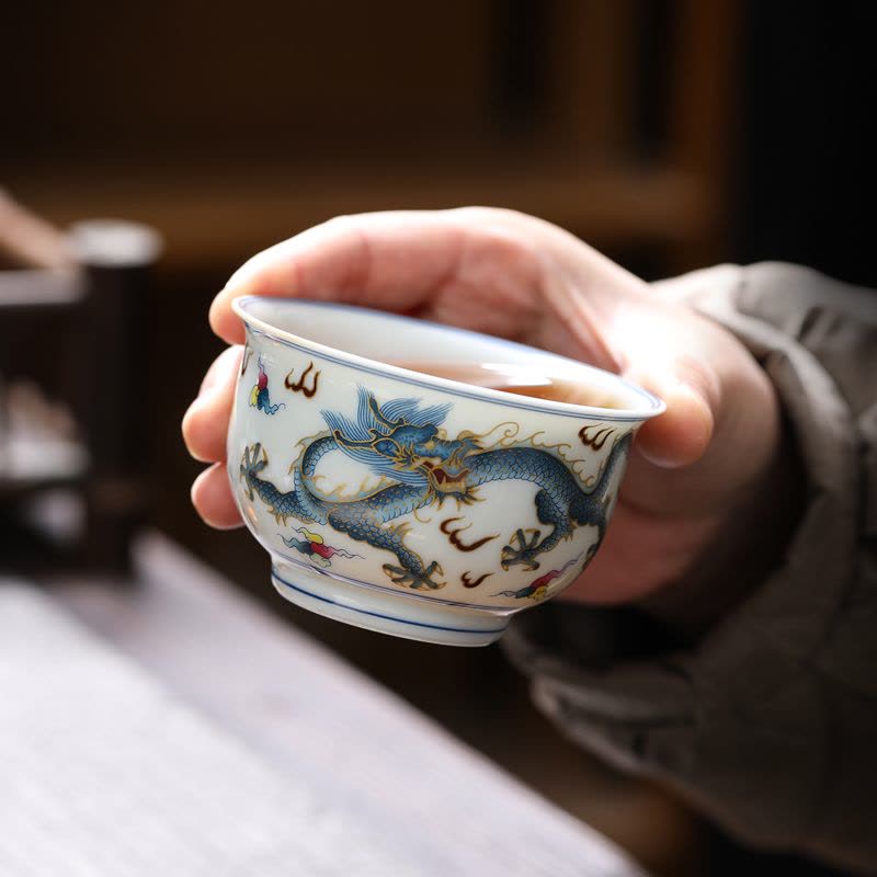 MULTIPOTENT主人杯功夫茶杯陶瓷龙年如是杯薄胎瓷品茗杯伴手礼盒图片