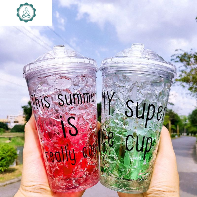 抖音同款碎冰杯网红杯子吸管女男生塑料ins韩塑料杯