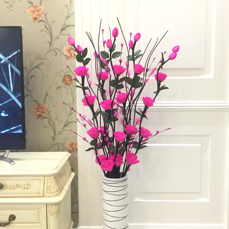 叶脉仿真干花花束假花落地摆件客厅玄关大装饰花插花摆设永生花艺 粉色[不含瓶]