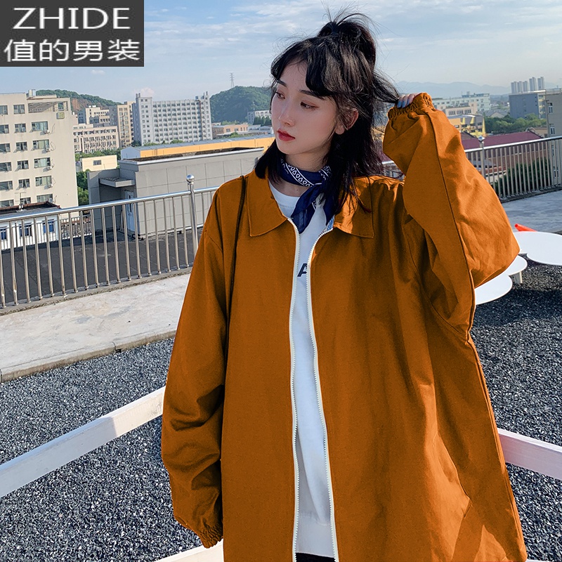 SUNTEK秋季双面穿工装外套男女2020新款中性风休闲格子情侣网红宽松风衣风衣高清大图