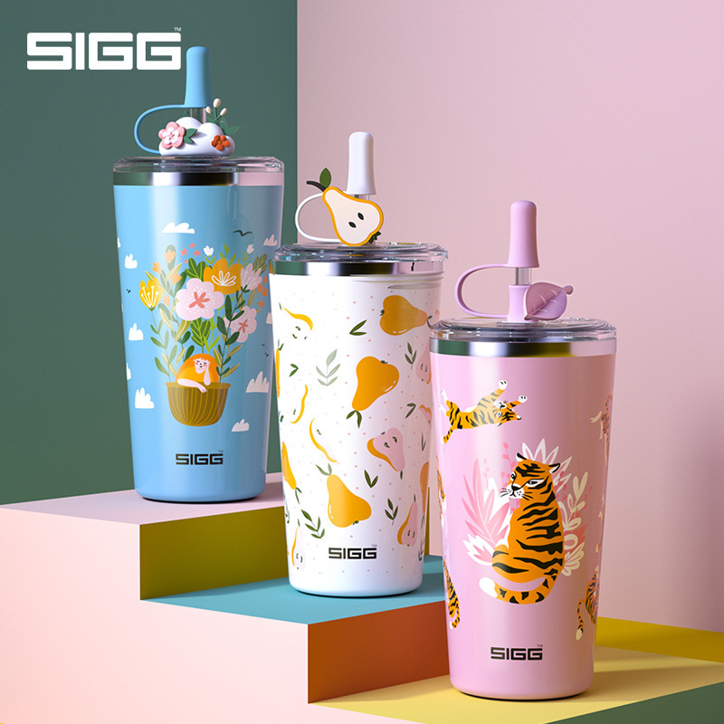 SIGG希格高颜值保温杯男女水杯子咖啡杯吸管杯316不锈钢少女心可爱简约办公室居家 亮白色500ml