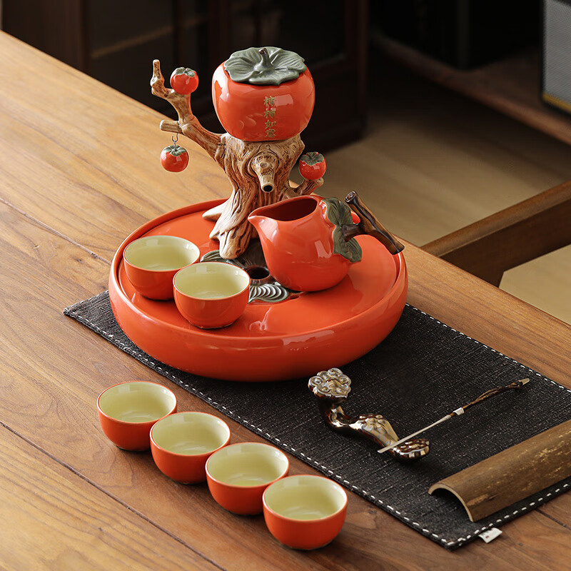 茶藝贵族 茶艺贵族柿柿如意自动茶具9头带茶盘礼盒高清大图