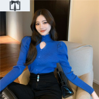 SUNTEK设计感心机性感镂空排扣半高领毛衣女秋冬洋气上衣内搭针织打底衫毛衣