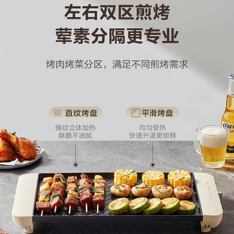 苏泊尔(SUPOR)烧烤炉烤肉锅电烤盘家用多功能大功率轻油少烟大容量4-6人不粘电烤盘烤肉机GJ4025P806 机械款高清大图