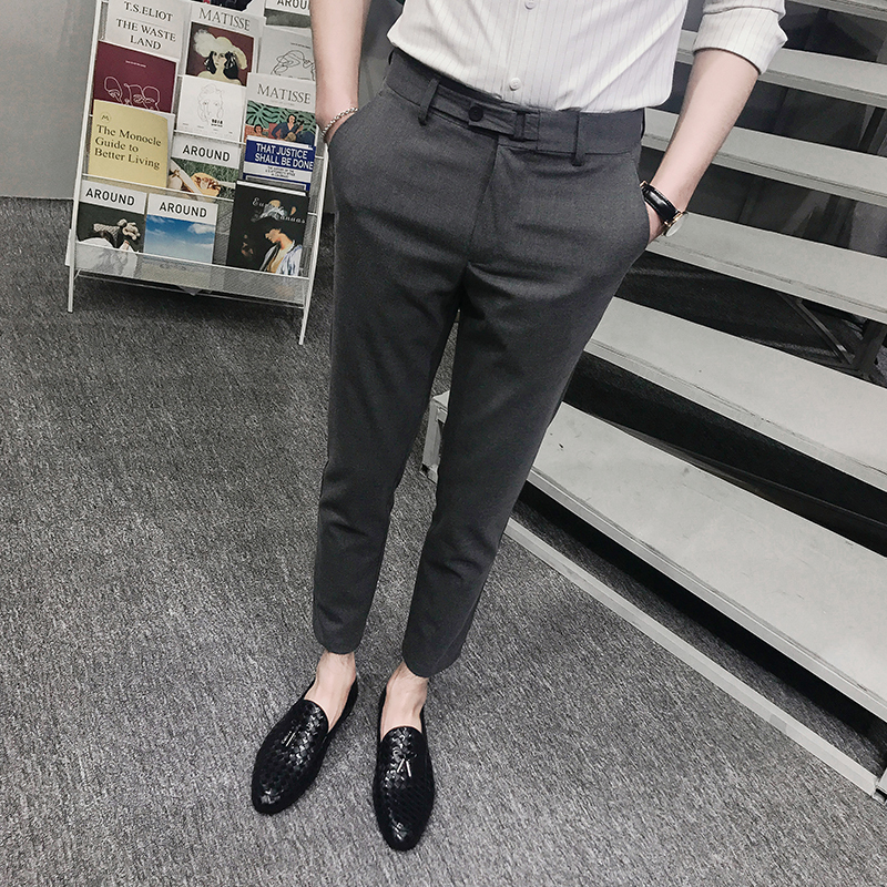 休闲裤男修身韩版帅气裤子男春夏小脚裤西裤弹力显瘦春夏季九分裤