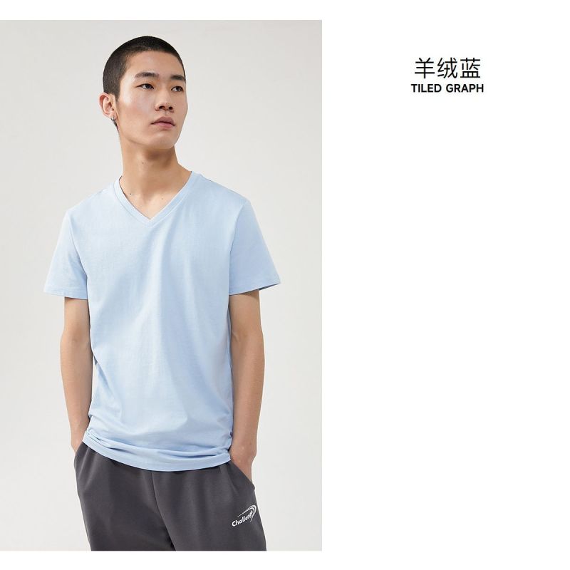 [49任选3件]美特斯邦威短袖T恤男士舒适纯色V领半袖打底衫韩版学生体恤男潮流