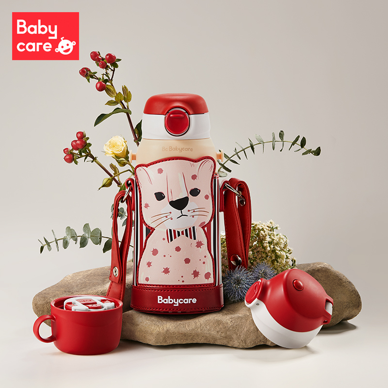 babycare儿童保温杯316 保温用品 婴儿宝宝学饮杯带吸管水杯防摔幼儿园水壶佩里尔奶豹