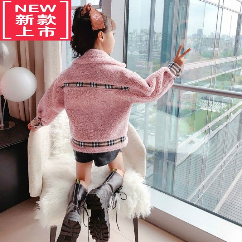 可莉允女童冬装外套加绒加厚新款洋气仿羊羔绒毛毛衣小香风中大童棉袄潮棉服图片