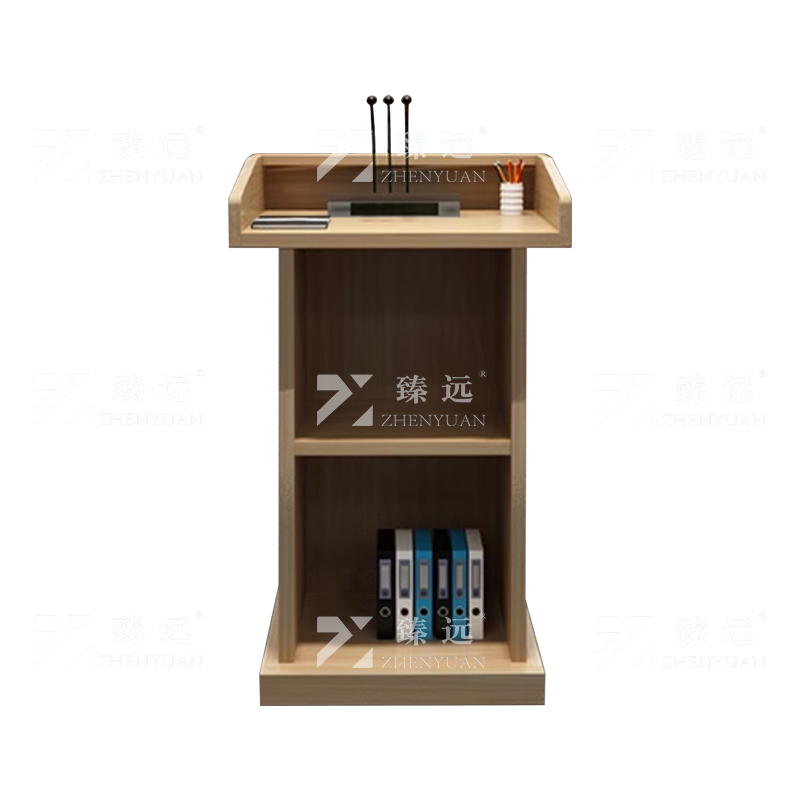 臻远ZY4080618 培训室演讲台讲桌发言台主持台 橡木色高清大图