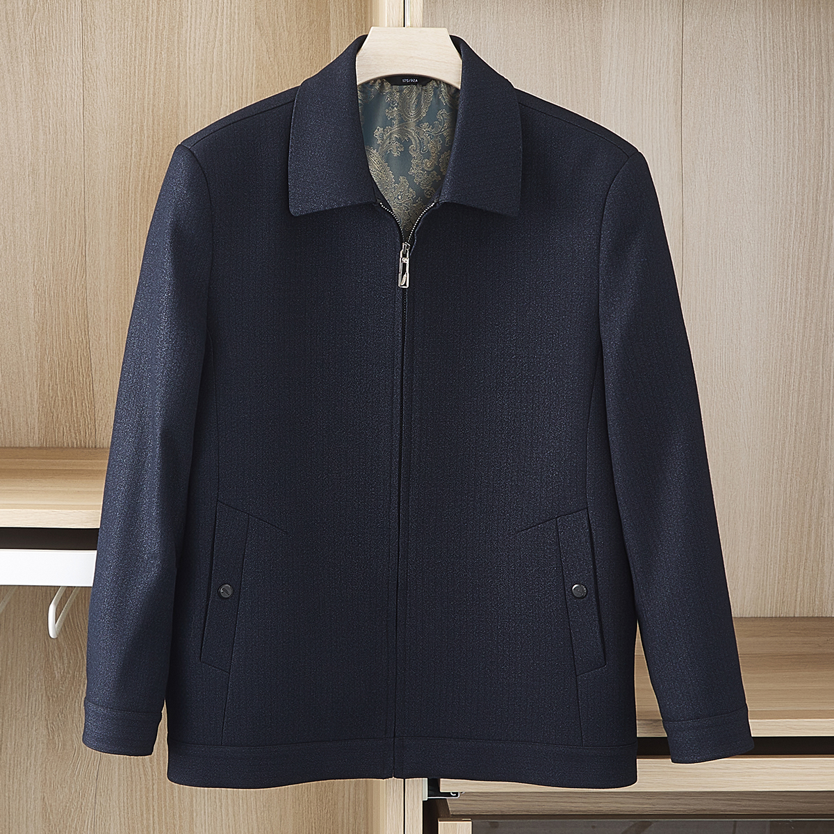 yuansu爸爸秋装外套男中年男装中老年人翻领夹克男春秋休闲上衣服装