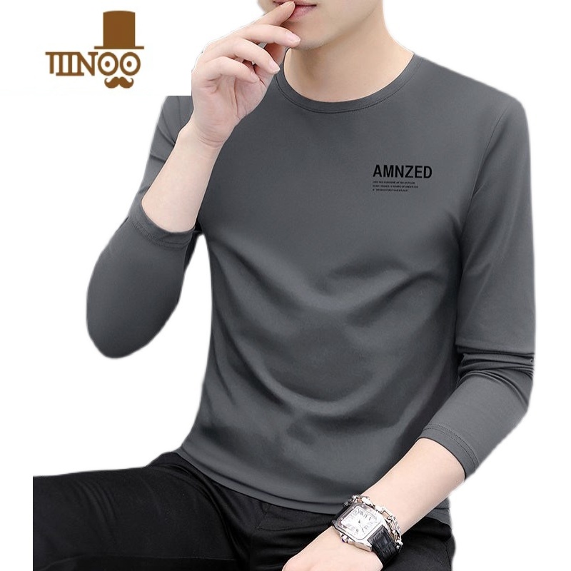 YANXU高品质长袖T恤男秋季2022新款打底衫男士内搭冰丝圆领上衣服高清大图