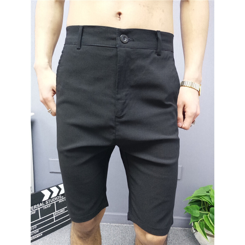夏季新款男士短裤黑色修身弹力休闲裤精神社会小伙薄款哈伦裤六分