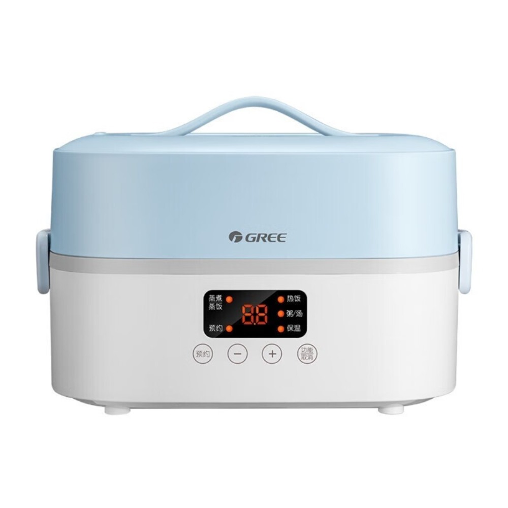 格力电热饭盒1.5L/升插电式加热饭盒上班族便携式双层热饭神器 304不锈钢电热保温饭盒 风信蓝DFH-1501Za