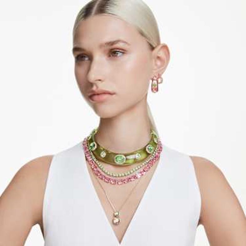 Swarovski女锁骨链多彩可翻转项链金色镀层搭配水晶吊坠 送女友520礼物高清大图