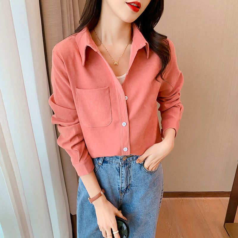 2021秋冬新款斜纹磨毛设计感衬衣女宽松显瘦叠穿小众叠穿上衣女