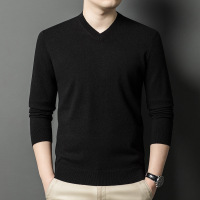 羊毛衫男士V领毛衣秋冬季新款鸡心领加厚保暖可机洗羊毛衫男 XXXL 黑色