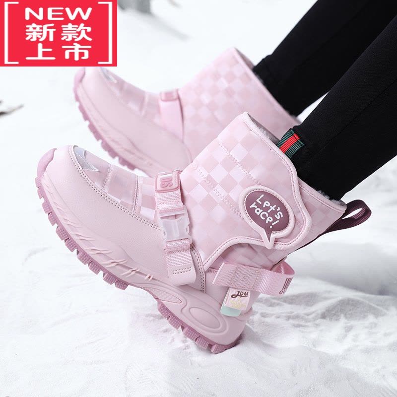 可莉允男童雪地靴冬季一体儿童靴子加绒加厚中大童棉鞋大棉防水棉靴图片