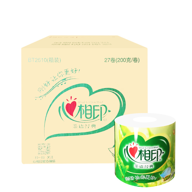 嘉创优品 心相印有芯卷纸茶语4层200克27卷整箱家用装卷筒卫生手纸 巾