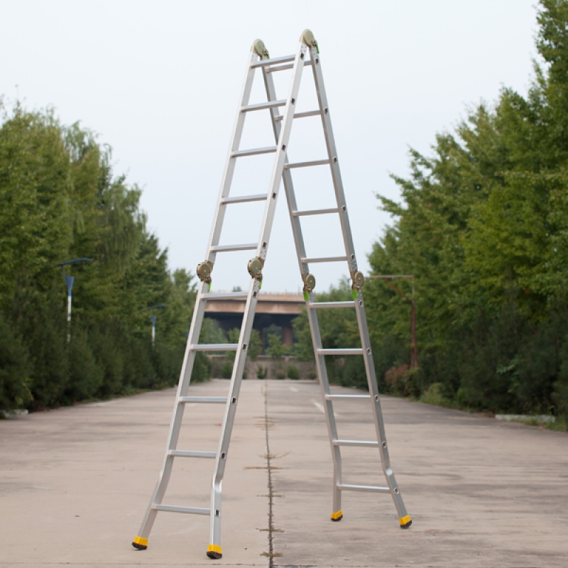 三维工匠多功能折叠梯子工程梯铝合金加厚家用人字梯便携升降伸缩直梯楼梯 2.1MM[四折外扩脚款]直梯高5.8米=人字高2高清大图