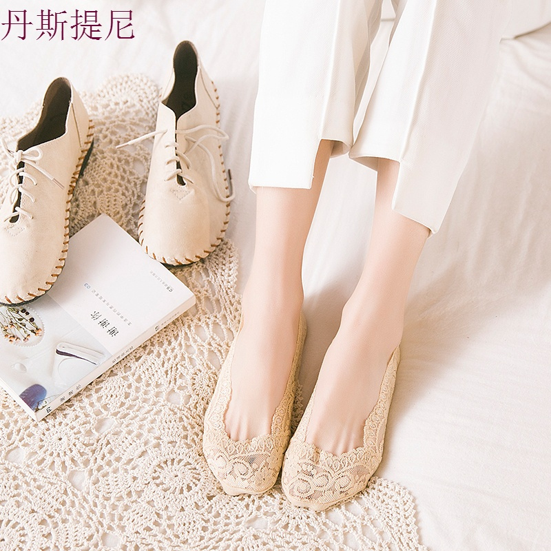 10双蕾丝船袜女硅胶防滑纯棉袜薄款浅口隐形袜子女短袜夏季不跟