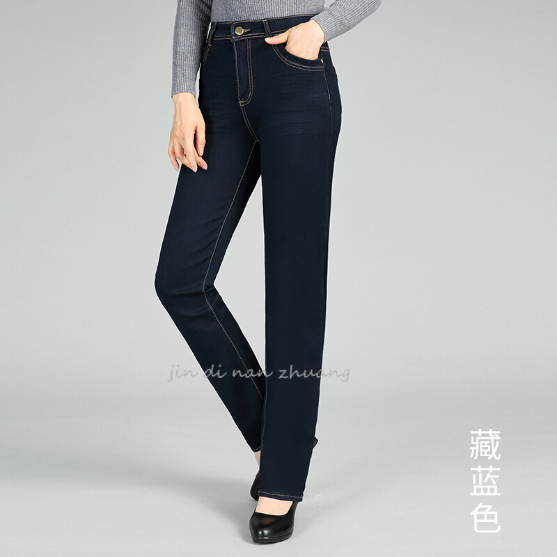 迪鲁奥（DILUAO)2019秋冬新款授权店铺秋季中年妈妈牛仔裤女高腰弹力直筒显瘦长裤子加大码加肥女裤_491_298 藏蓝色 26