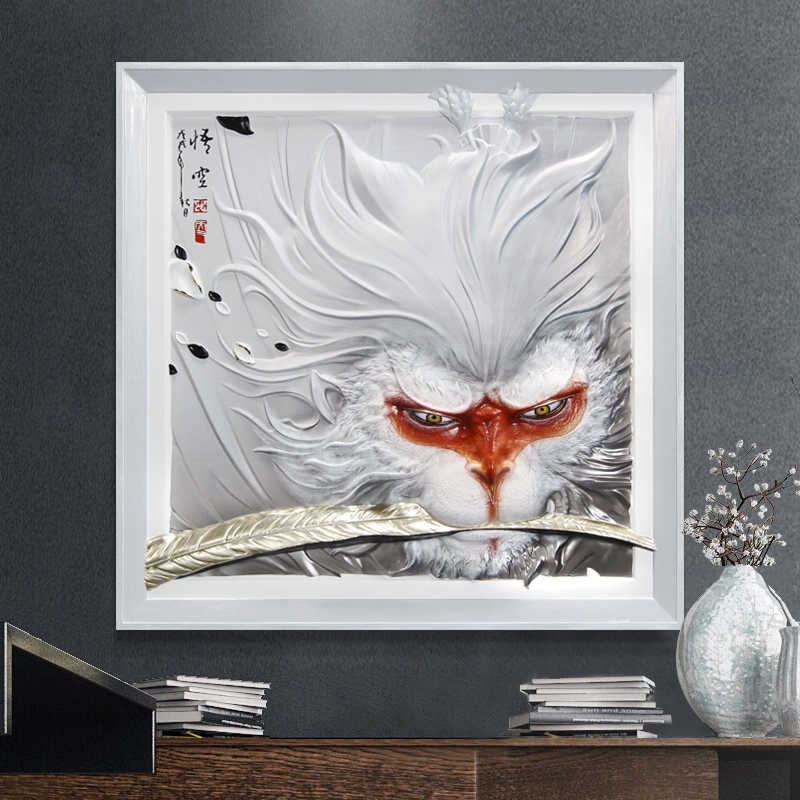 玄关壁饰挂件客厅挂画齐天大圣立体浮装饰画孙悟空走廊过道壁画 三维工匠 齐天大圣46*46cm高清大图