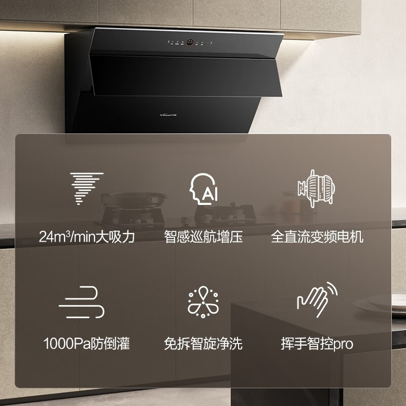 万和 一级能效侧吸式油烟机 24立方变频大吸力抽油烟机 一键智旋洗吸油烟机挥手智控 24立方变频劲吸 智旋洗 WJ920