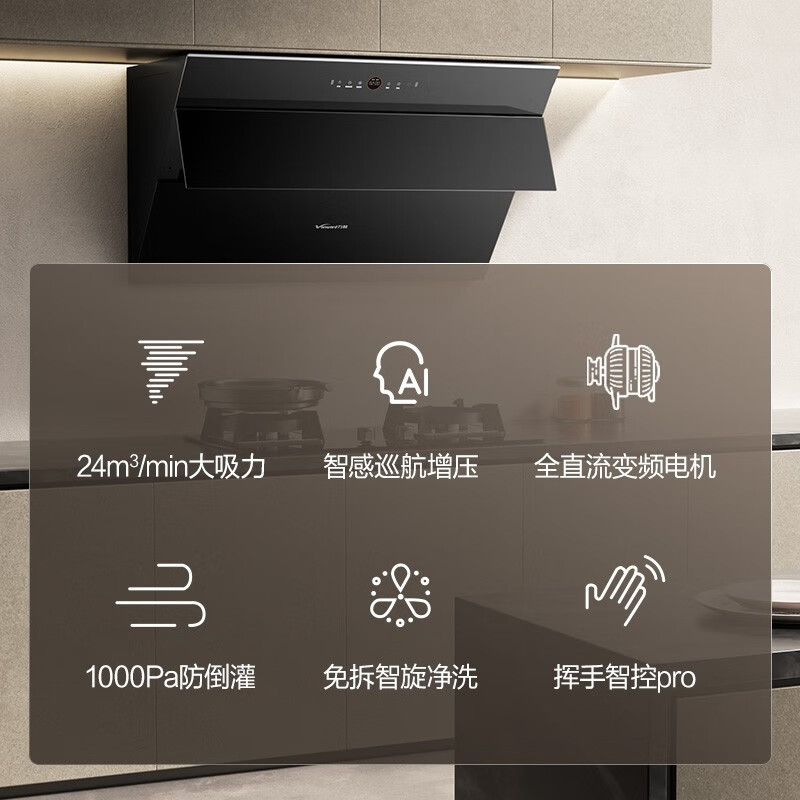 侧吸式油烟机 24立方变频大吸力抽油烟机 一键智旋洗吸油烟机挥手智控 24立方变频劲吸 智旋洗 WJ920