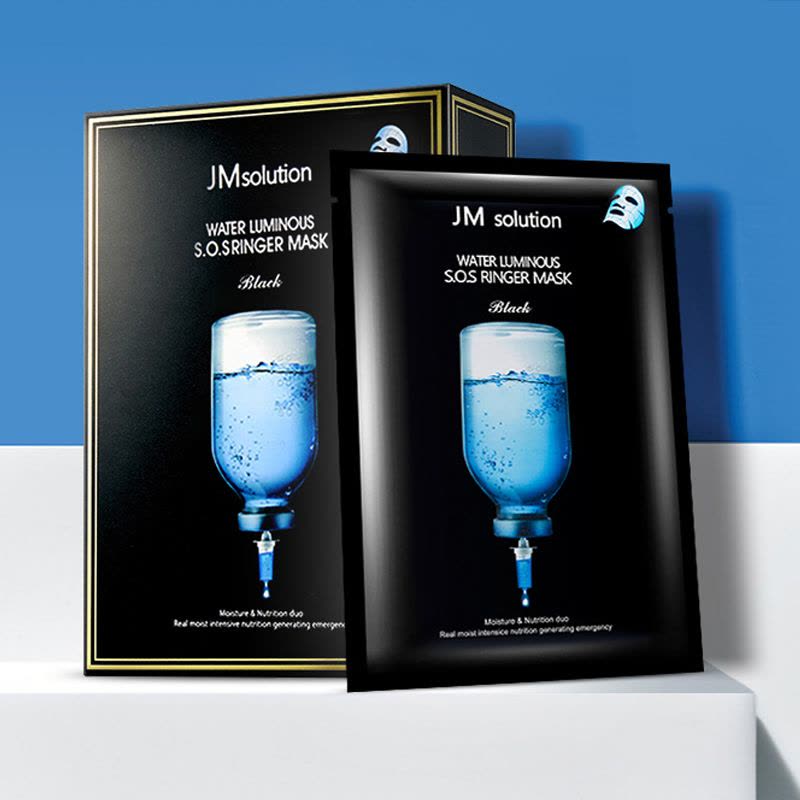韩国原装进口 肌司研 JMsolution水光针剂急救面膜 JM面膜 水滋养急救针剂面膜 黒臻版 10片/盒图片