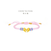周大福甜美童话蝴蝶结足金黄金珠配粉蓝编织手绳 EOR1073 EOR1073