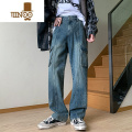 YANXU工装牛仔裤男2023年秋季宽松直筒感阔腿裤潮牌美式高街长裤裤
